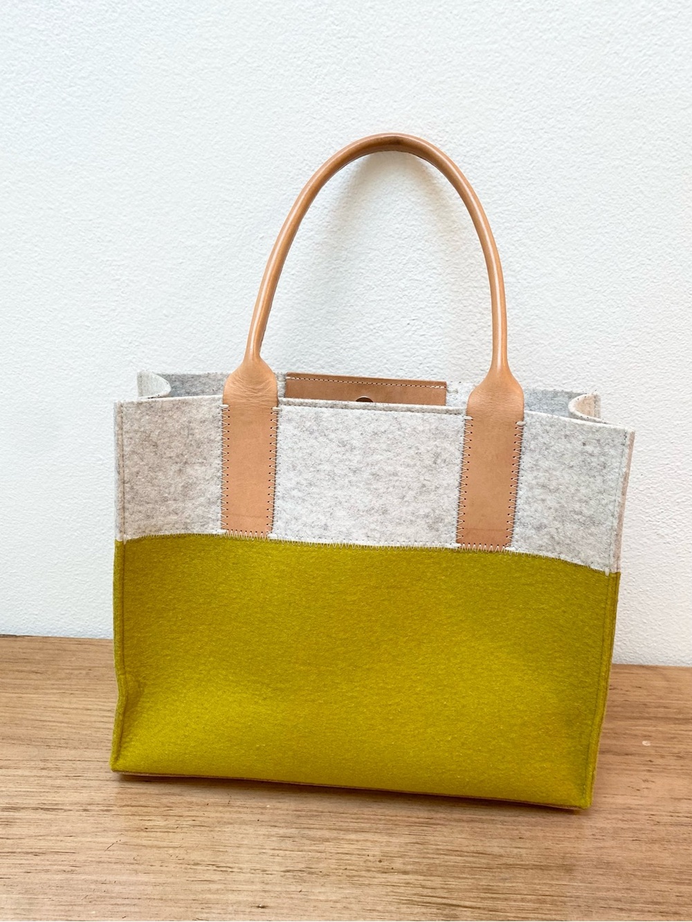 Graf Lantz Merino Wool Felt / Leather Bag Chartreuse, Neutral with Tan Accents